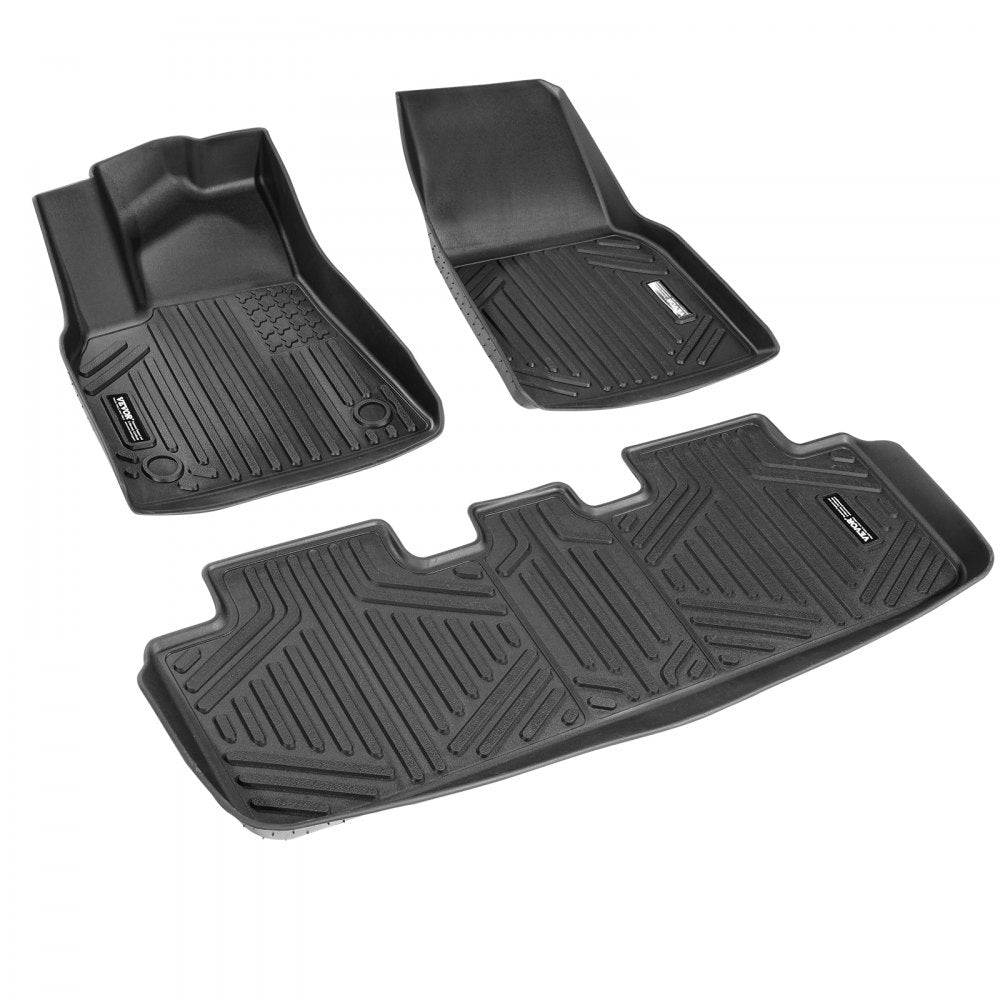 VEVOR Automotive Floor Mats, Fits for Tesla Model Y 2021-2024, 3 pcs Front and 2nd Row Liners, All Weather Custom Fit TPE Vehicle Floor Mats, Easy to Clean and Secure Floor Liners for SUV, Black