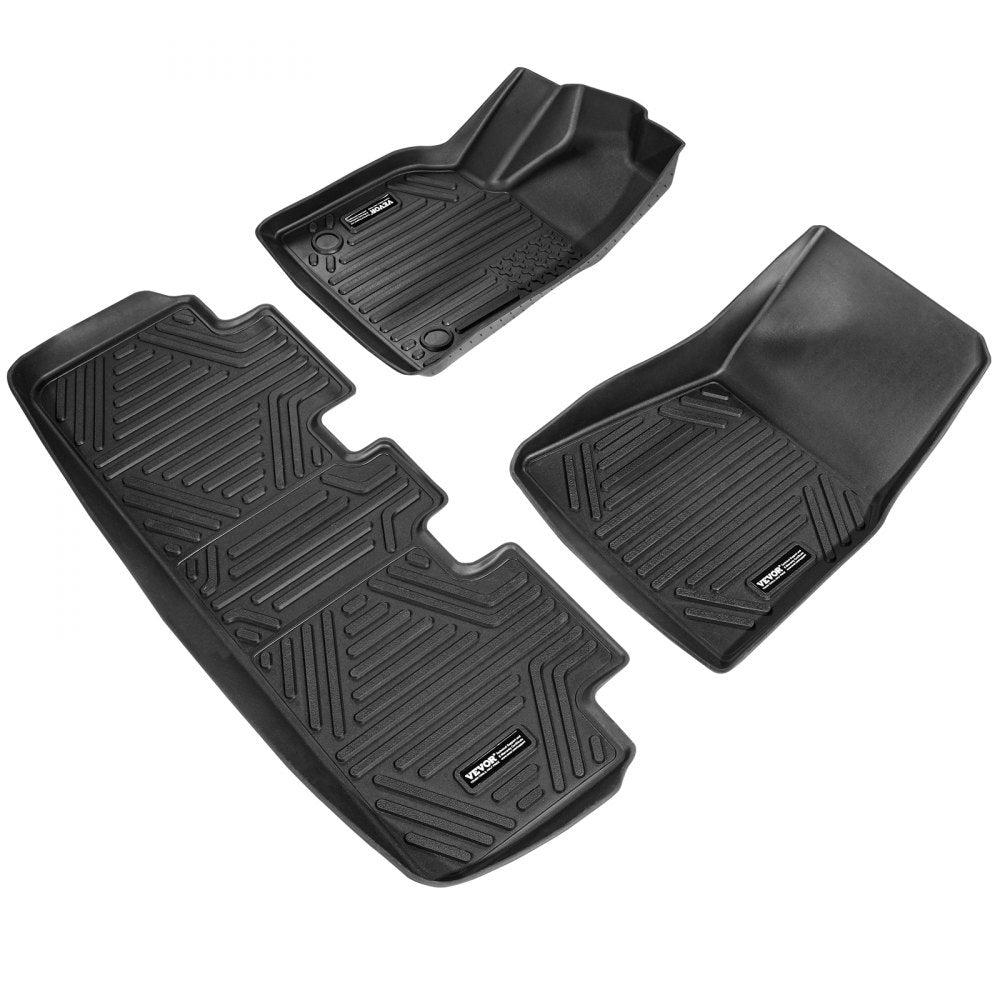 VEVOR Automotive Floor Mats, Fits for Tesla Model Y 2021-2024, 3 pcs Front and 2nd Row Liners, All Weather Custom Fit TPE Vehicle Floor Mats, Easy to Clean and Secure Floor Liners for SUV, Black