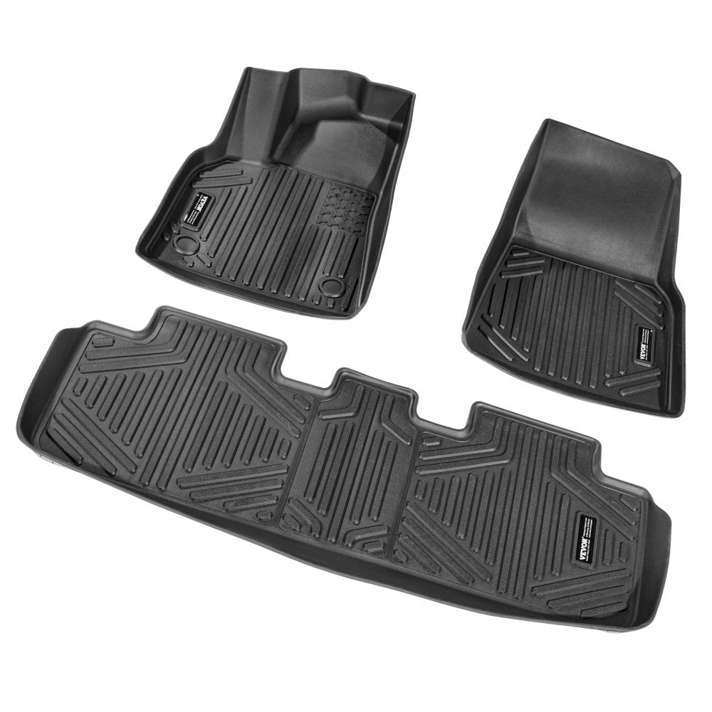 VEVOR Automotive Floor Mats, Fits for Tesla Model Y 2021-2024, 3 pcs Front and 2nd Row Liners, All Weather Custom Fit TPE Vehicle Floor Mats, Easy to Clean and Secure Floor Liners for SUV, Black