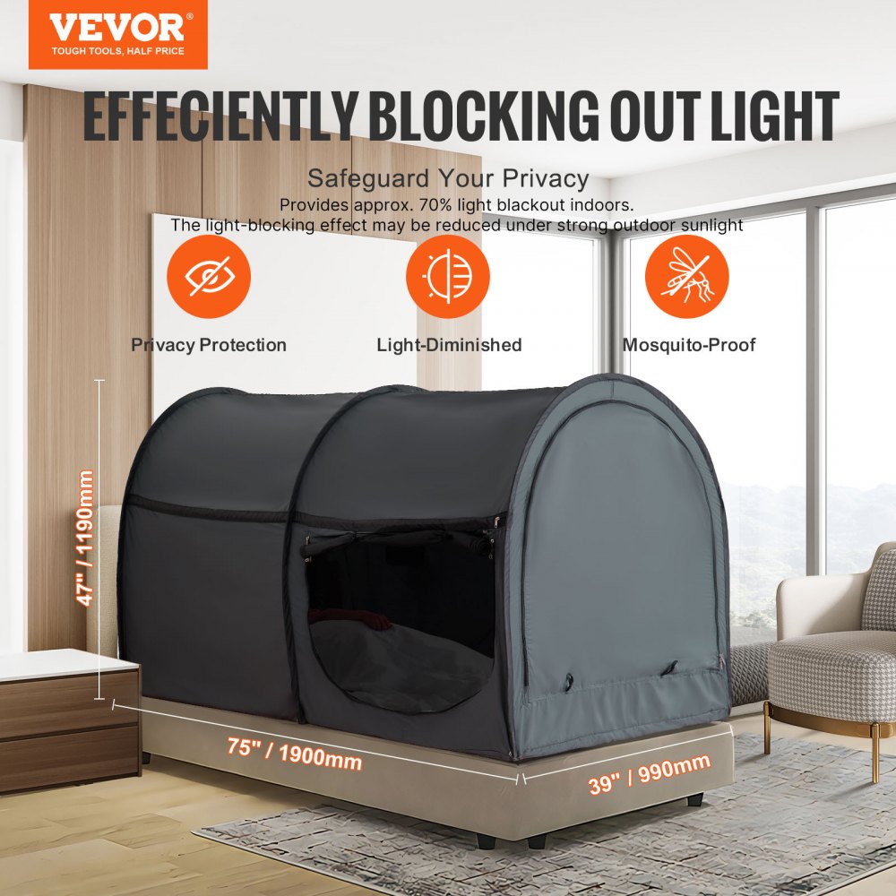 VEVOR Bed Tent, Pongee Fabric, 4 Doors Breathable Dream Tent with 0.28 in Fiber Poles on Bed Privacy, Full Size Block out Light Sleeping Bed Canopy, Fit for Kids Playhouse and Adults Sleeping Tent