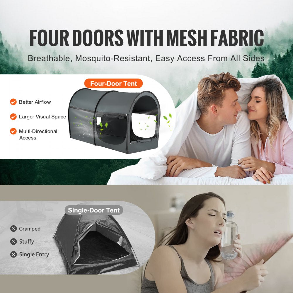 VEVOR Bed Tent, Pongee Fabric, 4 Doors Breathable Dream Tent with 0.28 in Fiber Poles on Bed Privacy, Full Size Block out Light Sleeping Bed Canopy, Fit for Kids Playhouse and Adults Sleeping Tent
