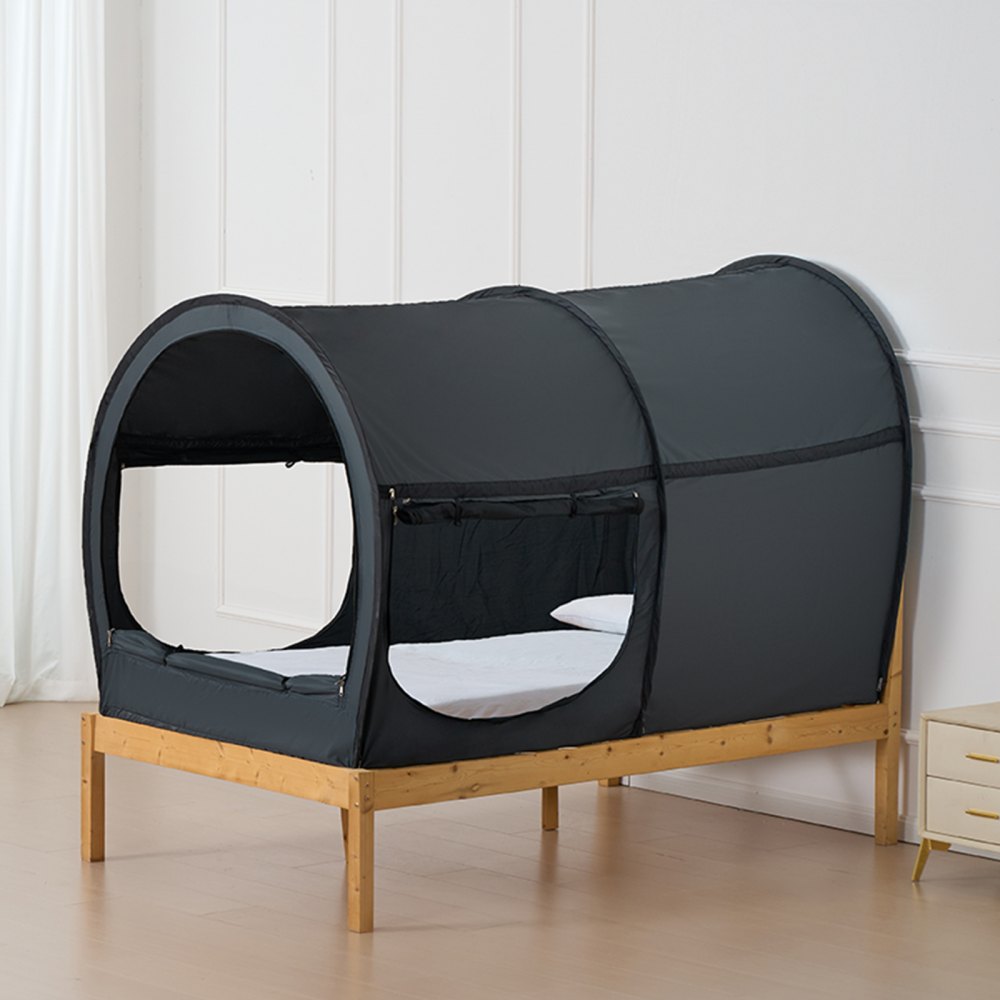 VEVOR Bed Tent, Pongee Fabric, 4 Doors Breathable Dream Tent with 0.28 in Fiber Poles on Bed Privacy, Full Size Block out Light Sleeping Bed Canopy, Fit for Kids Playhouse and Adults Sleeping Tent