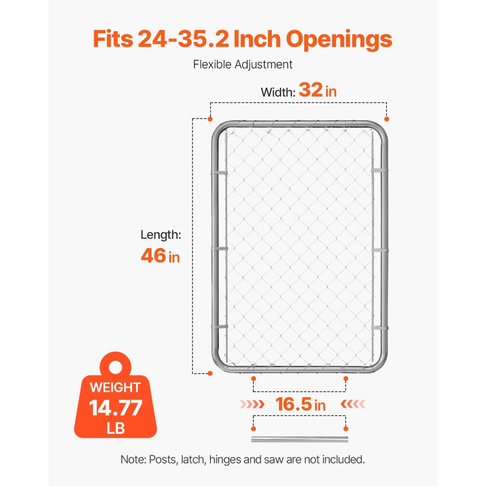 VEVOR Chain Link Fence Gate, 32 x 46 in, Adjustable Chain Link Fence Panel, Fit 2-4 ft (W) x 4 ft (H) Garden Fence Gate Opening, Rust-Resistant Galvanized Fencing Gate for Farm Posts Not Included