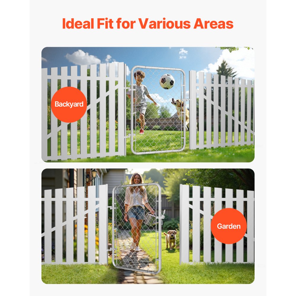 VEVOR Chain Link Fence Gate, 32 x 46 in, Adjustable Chain Link Fence Panel, Fit 2-4 ft (W) x 4 ft (H) Garden Fence Gate Opening, Rust-Resistant Galvanized Fencing Gate for Farm Posts Not Included