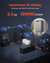 Instant heat, no waiting - 5.3 gal and 120000 BTU/HR infographic