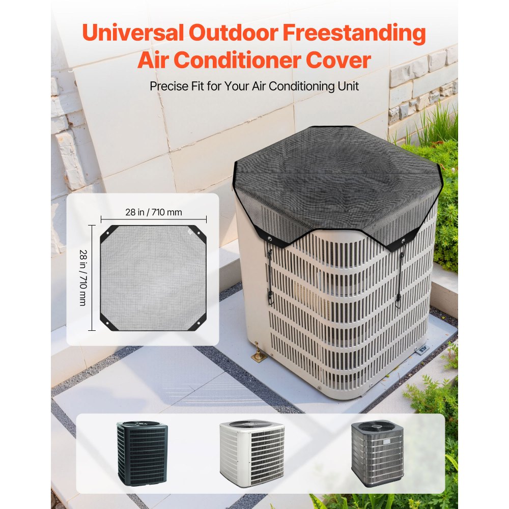 VEVOR Air Conditioner Cover for Outside Units, 28 x 28 inch Central AC Cover for Air Conditioning Unit, Top Universal Mesh Defender Tear-Resistant Easy Install for Outdoor Outside All Seasons, Black