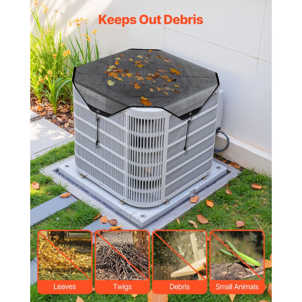 VEVOR Air Conditioner Cover for Outside Units, 28 x 28 inch Central AC Cover for Air Conditioning Unit, Top Universal Mesh Defender Tear-Resistant Easy Install for Outdoor Outside All Seasons, Black