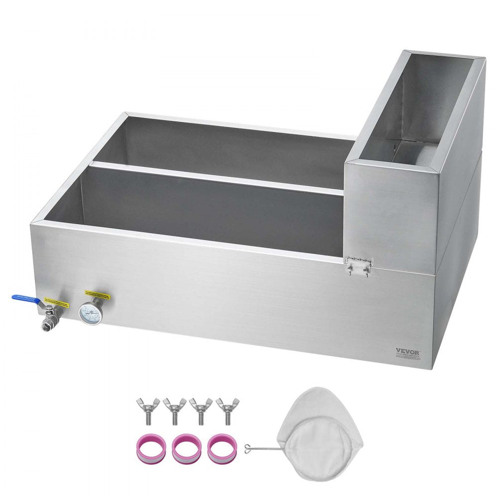 VEVOR Maple Syrup Evaporator Pan, 35 Gallon, 509 Cups of 8.8oz Maple Syrup, Flat Evaporator Pan with Thermometer, 2 Valves and 3 Heating Methods, Stainless Steel Maple Syrup Pan for Home, Outdoor