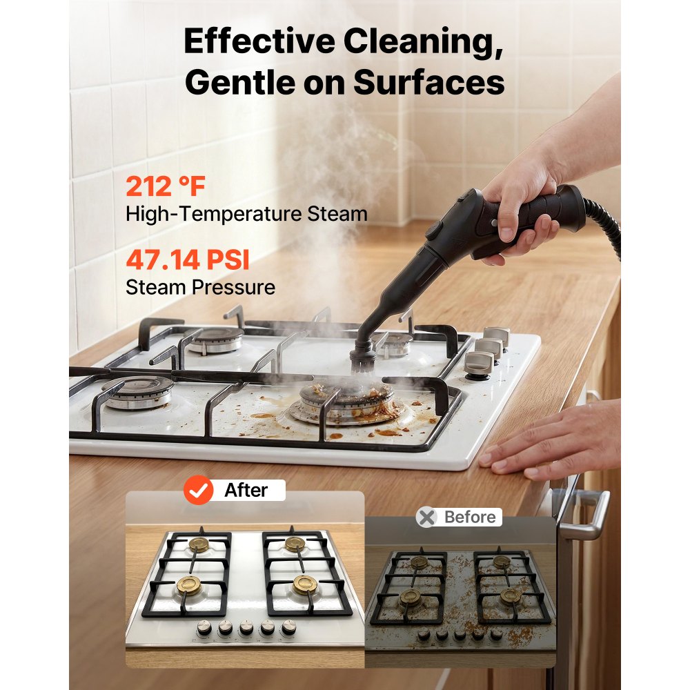 VEVOR Steam Cleaner, 34 oz Tank, Steamer for Cleaning with 20 Accessories, Extended Power Cord and Hose, Portable Handle, Fast Heating, Powerful Canister Steam Cleaner for Home, Car Detailing, Floors
