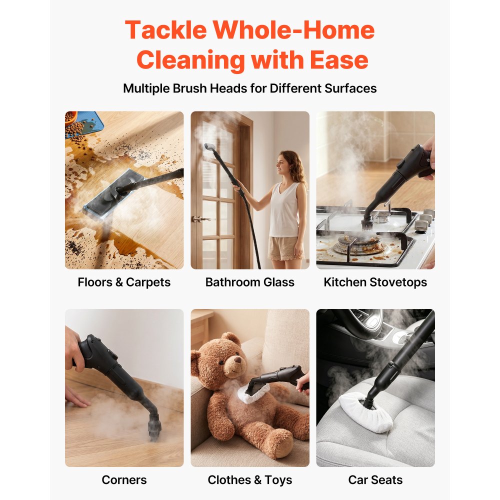 VEVOR Steam Cleaner, 34 oz Tank, Steamer for Cleaning with 20 Accessories, Extended Power Cord and Hose, Portable Handle, Fast Heating, Powerful Canister Steam Cleaner for Home, Car Detailing, Floors