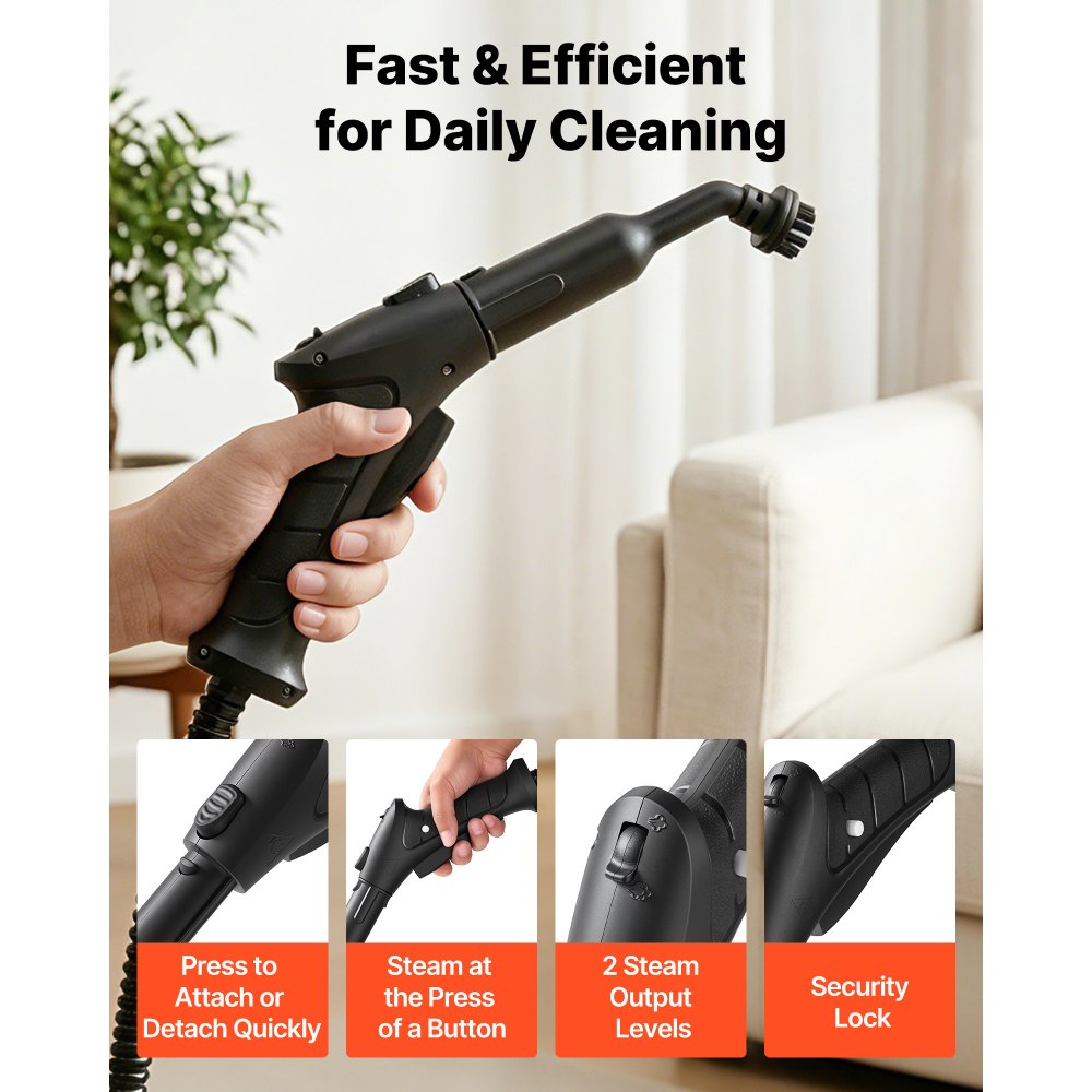VEVOR Steam Cleaner, 34 oz Tank, Steamer for Cleaning with 20 Accessories, Extended Power Cord and Hose, Portable Handle, Fast Heating, Powerful Canister Steam Cleaner for Home, Car Detailing, Floors