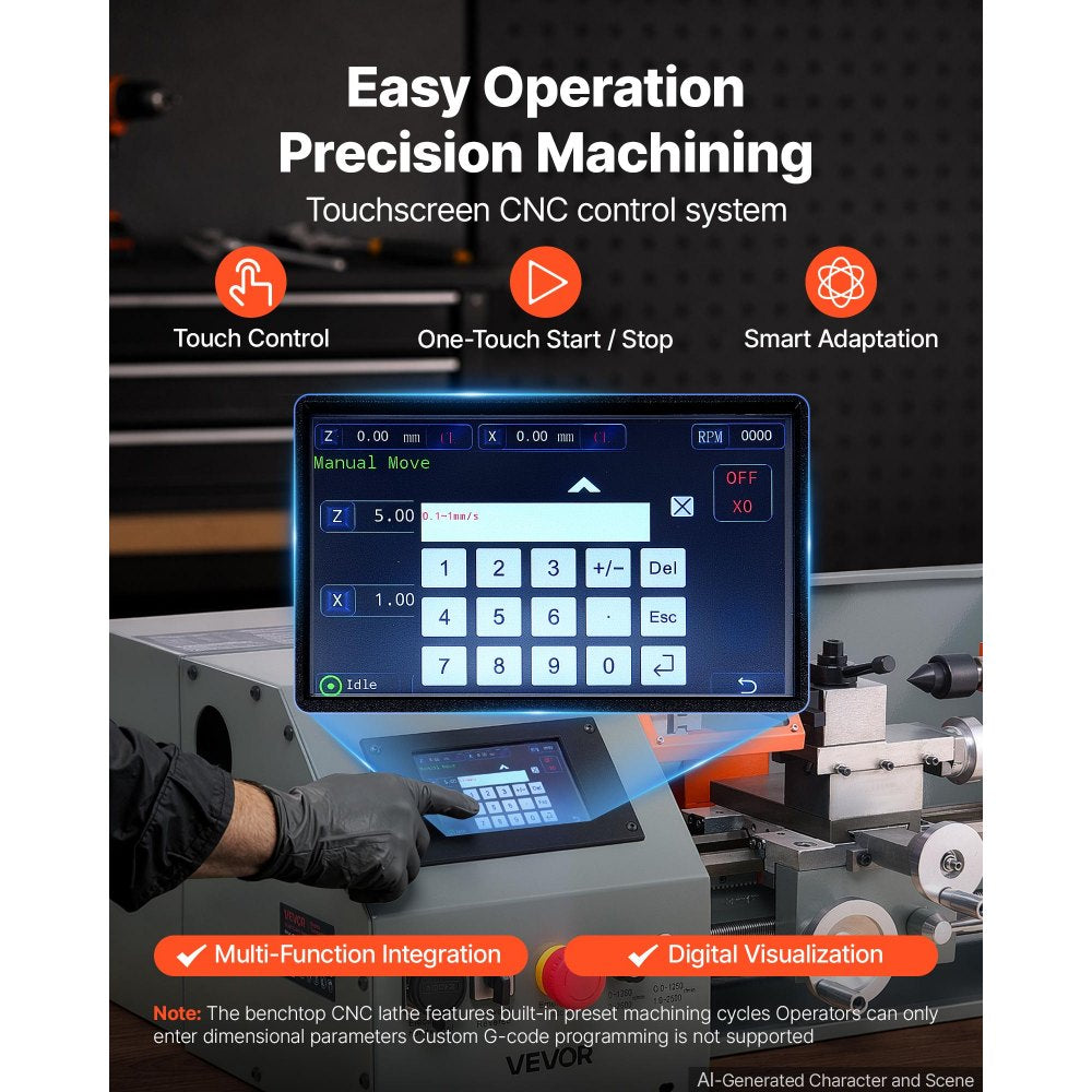 VEVOR Metal Lathe 8"x16" 1100W Benchtop CNC Metal Lathe Touchscreen Control, for Fully Automatic Metalworking Turning, Quick-Change Tool Post, Electronic Leadscrew Drive, Variable Speed 2500 RPM Max