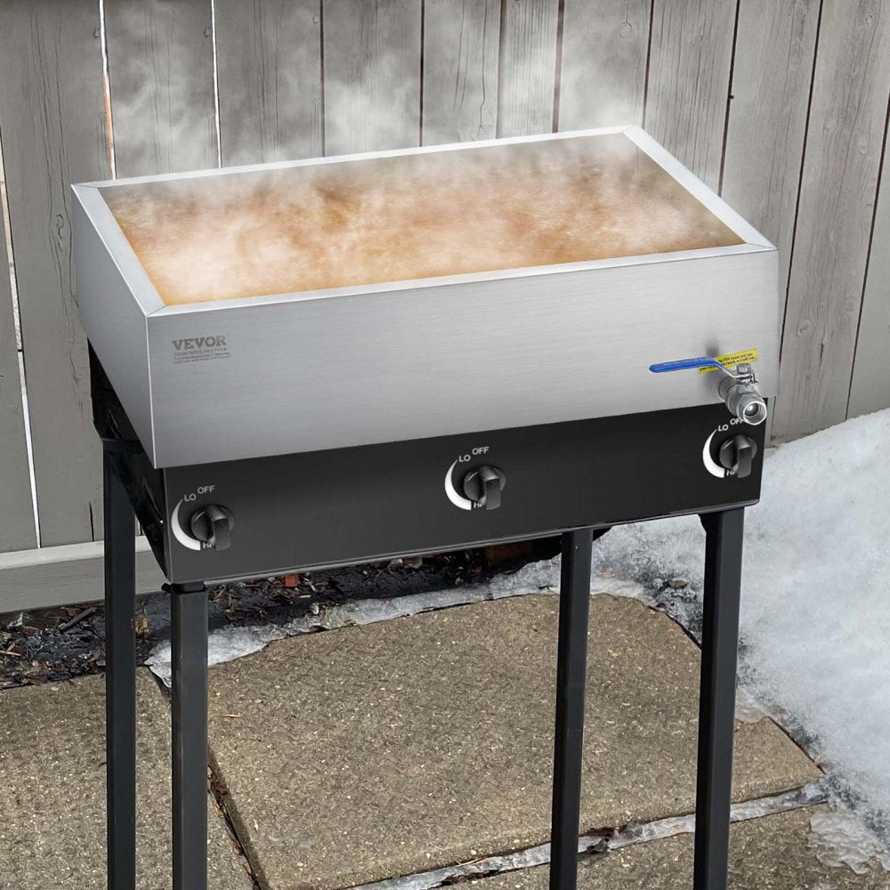VEVOR Maple Syrup Evaporator Pan, 11.2 Gallon, 162 Cups of 8.8oz Maple Syrup, Flat Evaporator Pan with 1 Valve and 3 Heating Methods, Premium Stainless Steel Maple Syrup Pan for Home, Outdoor