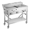 VEVOR Outdoor Propane Griddle, 3 Burners (11,600 BTU Each), Commercial Stainless Steel Griddle with Two 1/3 Size Food Warming Pans, Portable Cart with 4 Lockable Wheels, for Hot Dogs, Burgers & Meats