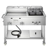 VEVOR Outdoor Propane Fryer & Griddle Combo, 3 Burners (11,600 BTU Each), Commercial Stainless Steel Frying Cart with Wheels, 2 Fryer Baskets & 3 Food Pans, for Hot Dogs, Fried Chicken, Fries, Meats