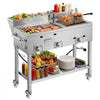 VEVOR Outdoor Propane Fryer & Griddle Combo, 3 Burners (11,600 BTU Each), Commercial Stainless Steel Frying Cart with Wheels, 2 Fryer Baskets & 3 Food Pans, for Hot Dogs, Fried Chicken, Fries, Meats