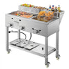 VEVOR Outdoor Propane Fryer & Griddle Combo, 3 Burners (11,600 BTU Each), Commercial Stainless Steel Frying Cart with Wheels, 2 Fryer Baskets & 3 Food Pans, for Hot Dogs, Fried Chicken, Fries, Meats