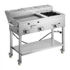 VEVOR Outdoor Propane Griddle, 3 Burners (11,600 BTU Each), Commercial Stainless Steel Griddle with Three 1/3 Size Food Pans, Portable Cart with Wheels & Gas Stove, for Hot Dogs, Burgers & Meats