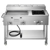 VEVOR Outdoor Propane Griddle, 3 Burners (11,600 BTU Each), Commercial Stainless Steel Griddle with Three 1/3 Size Food Pans, Portable Cart with Wheels & Gas Stove, for Hot Dogs, Burgers & Meats
