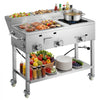 VEVOR Outdoor Propane Griddle, 3 Burners (11,600 BTU Each), Commercial Stainless Steel Griddle with Three 1/3 Size Food Pans, Portable Cart with Wheels & Gas Stove, for Hot Dogs, Burgers & Meats