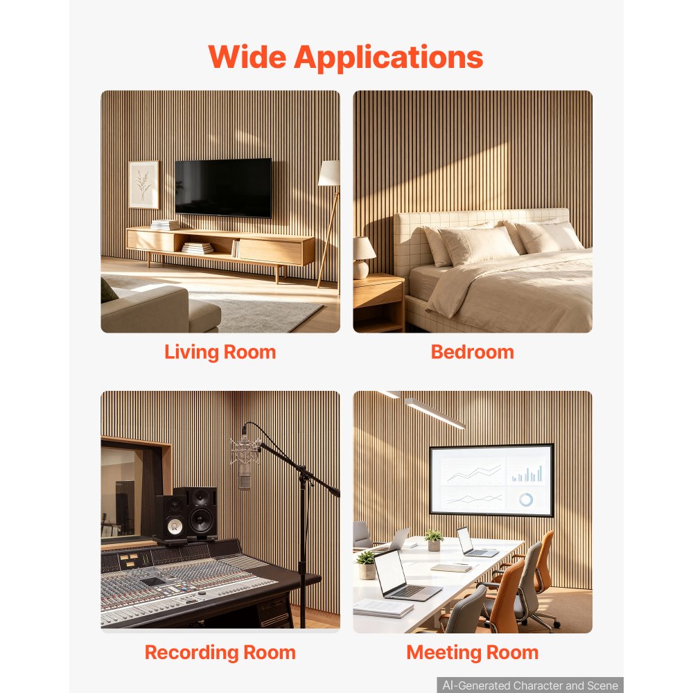 VEVOR Wood Wall Panels, 94.5 x 23.6 in, Acoustic Slat Panels, Oak Finish, Sound Absorbing for Living Rooms, Bedrooms, Offices, Studios, Interior Wall Decor, MDF & PET Construction, Screw Kit, 2-Pack