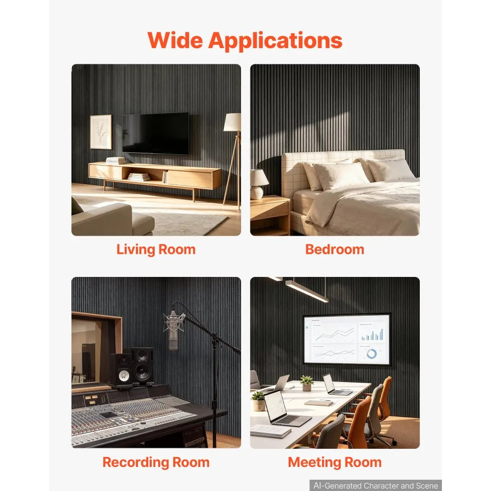 VEVOR Wood Wall Panels, 94.5 x 23.6 inches, Acoustic Slat Panels, Black Oak, Sound Absorbing for Living Rooms, Bedrooms, Offices, Studios, Interior Wall Decor, MDF & PET Construction, Screw Kit, 2-Pack