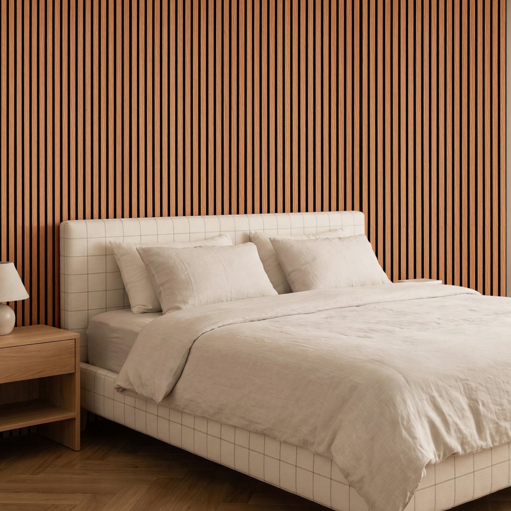 VEVOR Wood Wall Panels, 96.1 x 11 inches, Acoustic Slat Panels, Dark Teak, Sound Absorbing for Living Rooms, Bedrooms, Offices, Studios, Interior Wall Decor, MDF & PET Construction, Screw Kit, 4-Pack