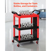 VEVOR Utility Cart, 300 lbs Capacity, 3 Tier Service Cart with 360° Swivel Wheels (2 with Brakes), Heavy Duty Plastic Rolling with Trays and Pegboards, Tool Storage for Garage, Warehouse & Repair Shop