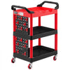 VEVOR Utility Cart, 300 lbs Capacity, 3 Tier Service Cart with 360° Swivel Wheels (2 with Brakes), Heavy Duty Plastic Rolling with Trays and Pegboards, Tool Storage for Garage, Warehouse & Repair Shop