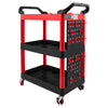 VEVOR Utility Cart, 300 lbs Capacity, 3 Tier Service Cart with 360° Swivel Wheels (2 with Brakes), Heavy Duty Plastic Rolling with Trays and Pegboards, Tool Storage for Garage, Warehouse & Repair Shop