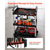 VEVOR Utility Cart, 300 lbs Capacity, 3 Tier Folding Service Cart with 360° Swivel Wheels (2 with Brakes), Heavy Duty Rolling with Trays & Side Tool Holder, Tool Storage for Garage Warehouse Workshop