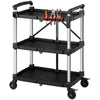 VEVOR Utility Cart, 300 lbs Capacity, 3 Tier Folding Service Cart with 360° Swivel Wheels (2 with Brakes), Heavy Duty Rolling with Trays & Side Tool Holder, Tool Storage for Garage Warehouse Workshop
