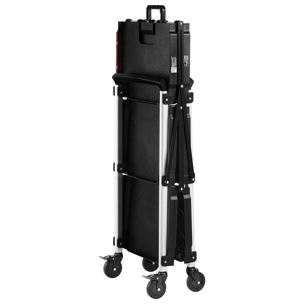 VEVOR Utility Cart, 300 lbs Capacity, 3 Tier Folding Service Cart with 360° Swivel Wheels (2 with Brakes), Heavy Duty Rolling with Trays & Side Tool Holder, Tool Storage for Garage Warehouse Workshop