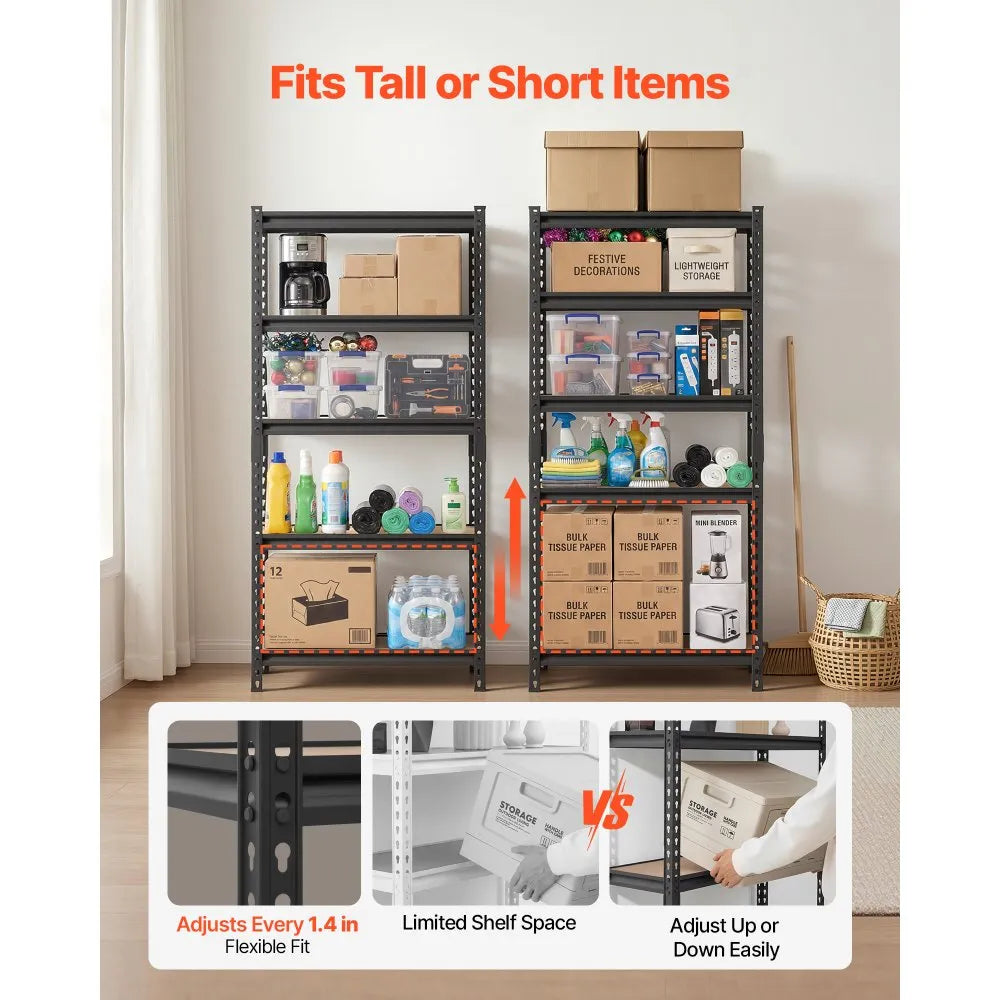 VEVOR Storage Shelves, 5-Tier Adjustable, 2000 lbs Capacity, Heavy Duty Garage Storage Shelving Unit, Metal Utility Rack Shelf, for Kitchen Pantry Basement Bathroom, 29.88" W x 12.17" D x 59.84" H