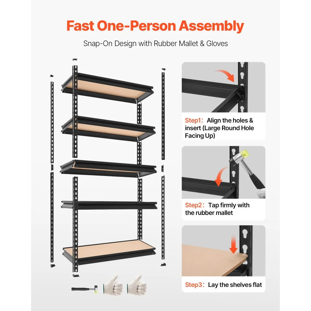 VEVOR Storage Shelves, 5-Tier Adjustable, 2000 lbs Capacity, Heavy Duty Garage Storage Shelving Unit, Metal Utility Rack Shelf, for Kitchen Pantry Basement Bathroom, 29.88" W x 12.17" D x 59.84" H