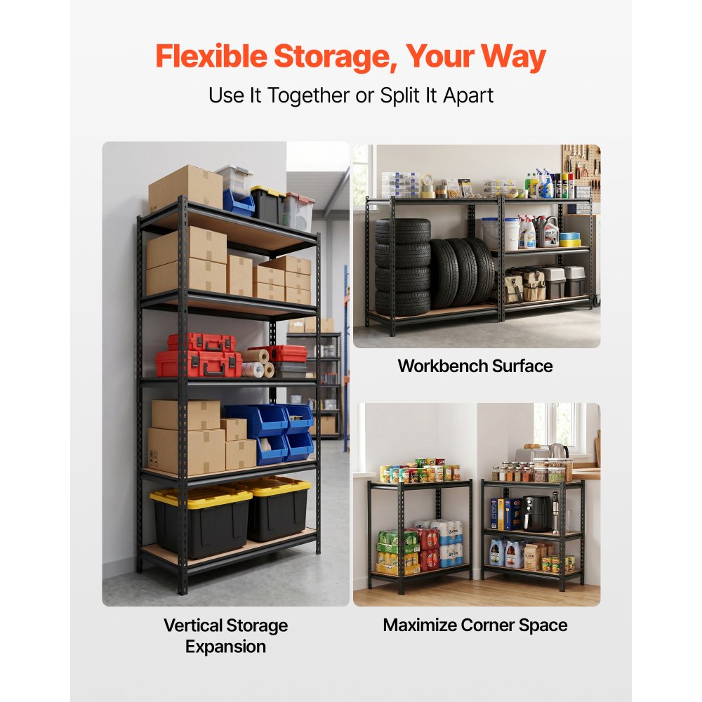 VEVOR Storage Shelves, 5-Tier Adjustable, 2000 lbs Capacity, Heavy Duty Garage Storage Shelving Unit, Metal Utility Rack Shelf, for Garage Warehouse Basement Kitchen, 36.34" W x 18.07" D x 71.38" H
