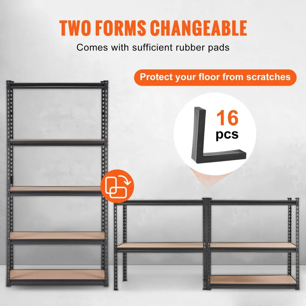VEVOR Storage Shelving Unit, 5-Tier Adjustable, 2000 lbs Capacity, Heavy Duty Garage Shelves Metal Organizer Utility Rack, Black, 35" L x 18" W x 71" H for Kitchen Pantry Basement Bathroom Laundry