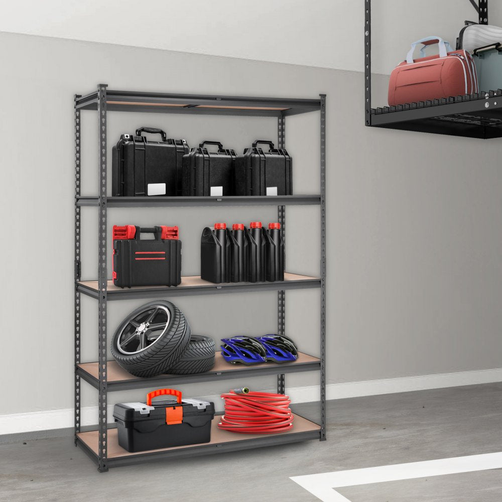 VEVOR Storage Shelving Unit, 5-Tier Adjustable, 2000 lbs Capacity, Heavy Duty Garage Shelves Metal Organizer Utility Rack, Black, 18" D x 48" W x 72" H for Kitchen Pantry Basement Bathroom Laundry