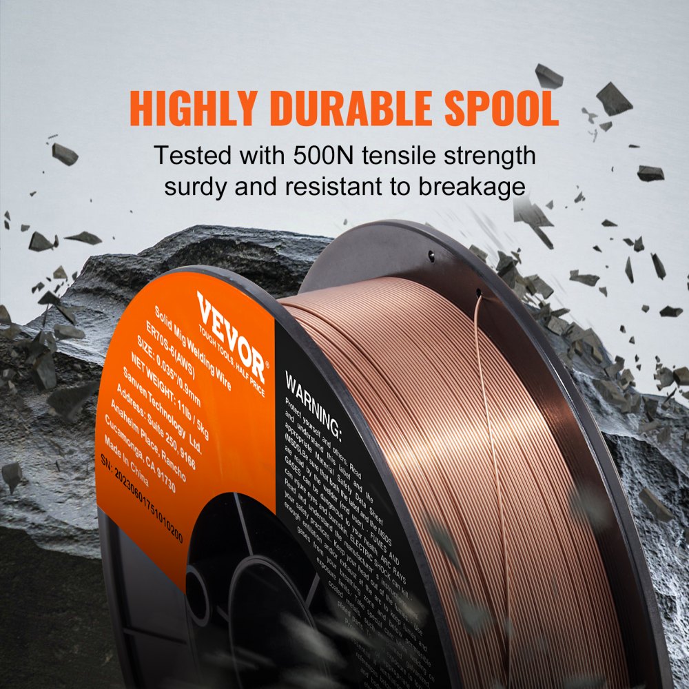 VEVOR Solid MIG Welding Wire, ER70S-6 0.035-inch 11LBS with Low Splatter and High Levels of Deoxidizers for All Position Gas Welding