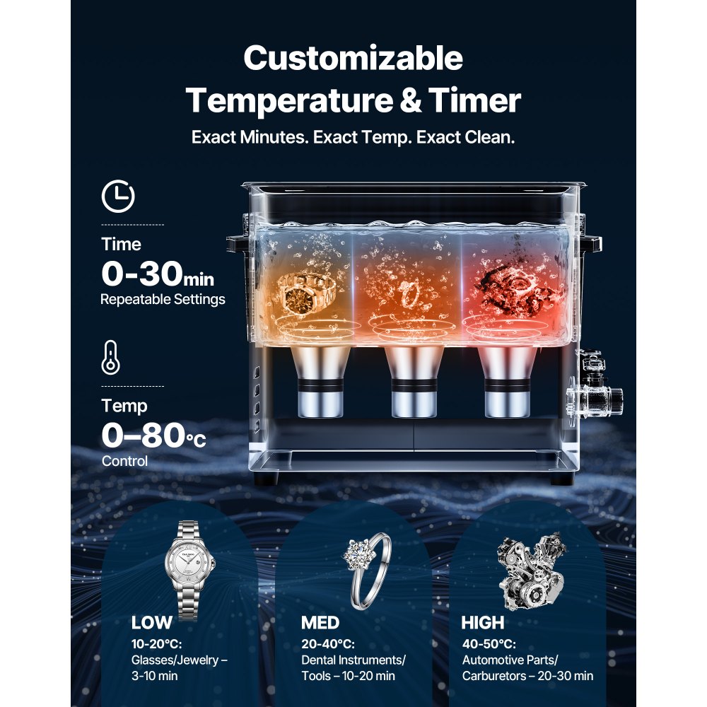 VEVOR 10L Ultrasonic Cleaner, Professional Ultrasonic Cleaner Machine with Cleaning Basket & Digital Display, 180W Stainless Steel 40kHz Cleaning Machine for Watches, Razors, Jewelry, Coins, and More