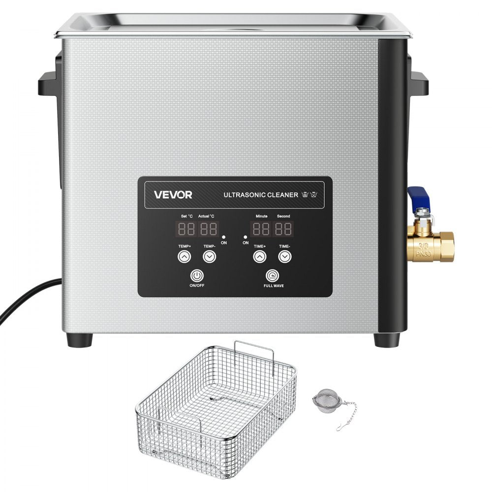 VEVOR 10L Ultrasonic Cleaner, Professional Ultrasonic Cleaner Machine with Cleaning Basket & Digital Display, 180W Stainless Steel 40kHz Cleaning Machine for Watches, Razors, Jewelry, Coins, and More
