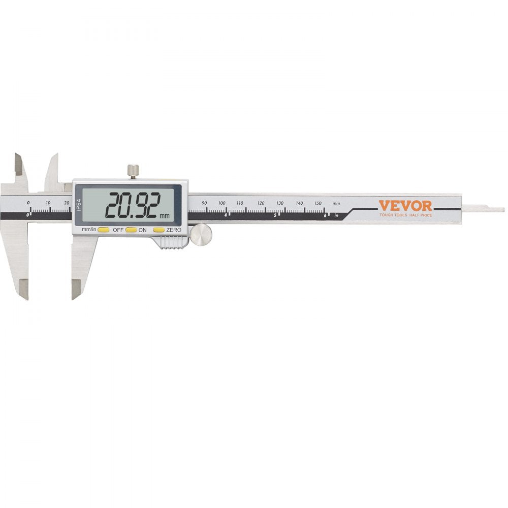 VEVOR Digital Caliper, Calipers Measuring Tool 0-6", Electronic Micrometer Caliper with Large LCD Screen, IP54 Waterproof & 4 Measurement Modes, Inch and Millimeter Conversion, Two Batteries Included