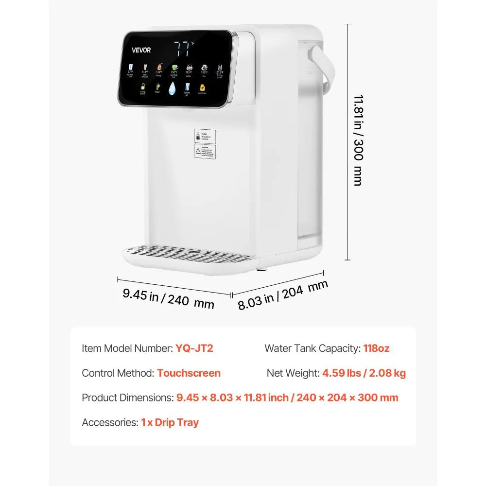 VEVOR Instant Hot Water Dispenser, Countertop Boiling Water Dispenser with Adjustable 7 Temperatures & 7 Water Volumes, 118oz Removable Water Tank, Quick Heating with Touchscreen & Child Lock for Home