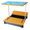 VEVOR Wooden Sandbox with Canopy, 57.3 x 47.2 x 47.2 in Sand Box, Sand Pit with Foldable Bench Seats and Bottom Liner, Natural Wood Kids Sandbox for Outdoor Backyard, Beach, Park, Gift for Ages 3-12