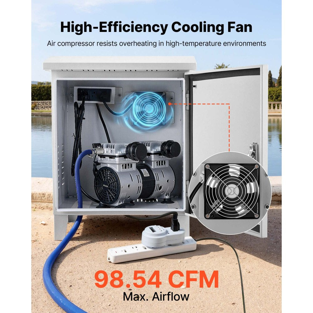 VEVOR Pond Aerator Weatherproof Outdoor Cabinet, Housing for Pond Aerator with Cooling Fan & AC Power Outlet, 16.9 x 19.7 x 22.8 in, Water Garden Aeration Box, Fits Most Aeration Compressors