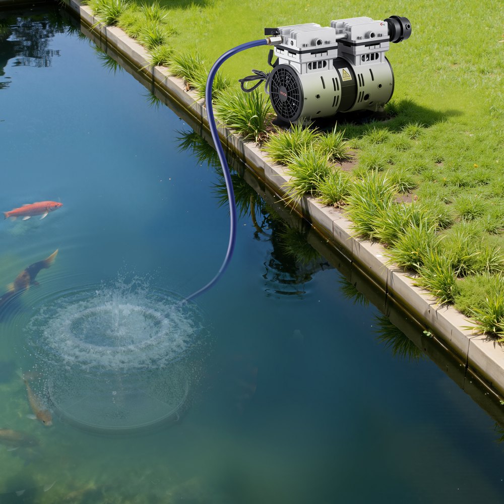 VEVOR Pond Aerators, 5.2CFM Aeration System for Lake up to 3 Acres, 3/4 HP Air Compressor, 1 Diffuser & 100' Weighted Tubings, Aeration Pump for Outdoor Ponds & Lakes Deep Water Oxygen Circulation