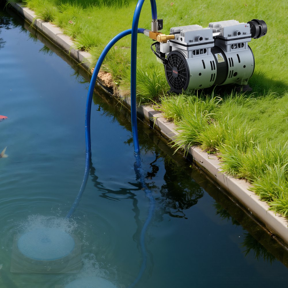 VEVOR Pond Aerators, 5.2CFM Aeration System for Lakes up to 3 Acres, 3/4 HP Air Compressor, 2 Diffusers & Two 100' Weighted Tubings, Outdoor Pond Aeration Pump for Deep Water Oxygen Circulation