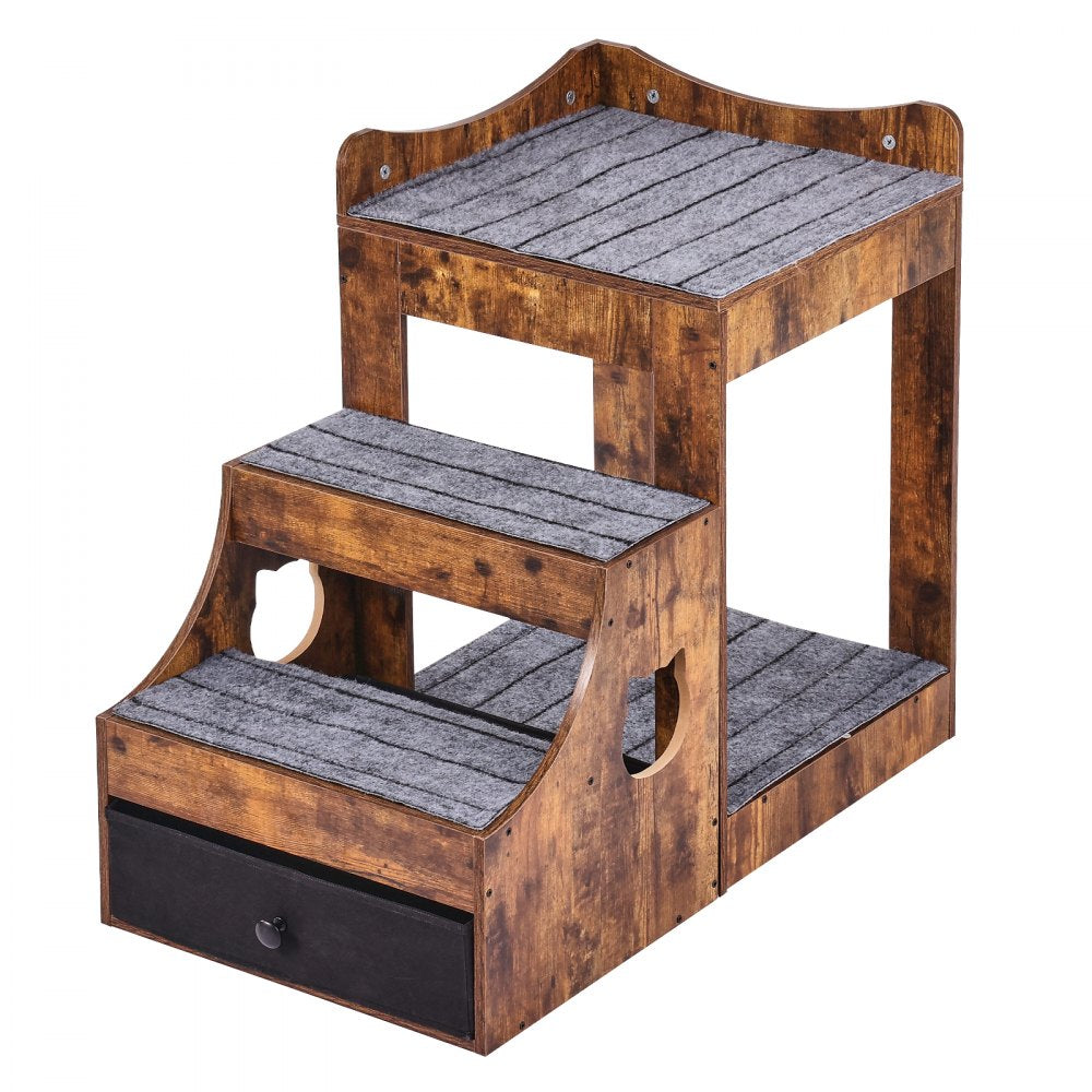 VEVOR Pet Bunk Bed with Removable Stairs, Dog/Cat Window Perch with Storage, Multi-Level Bed Window Perch Dog Bedside Sleeper Couch, Small Pet Seat Platform, Indoor Use (Rustic Brown)