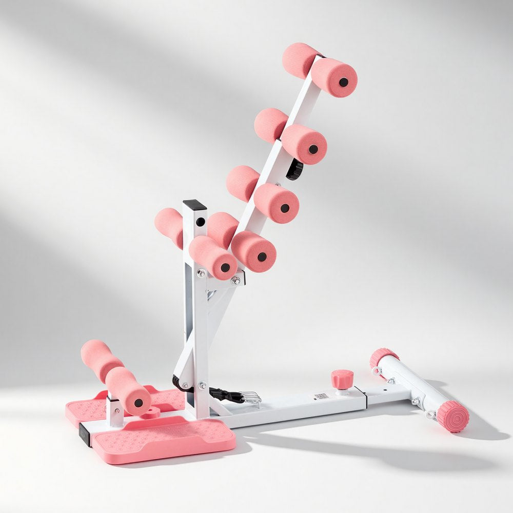 VEVOR Deep Squat Machine, Adjustable Glutes Trainer Machine with 3 High-Strength Resistance Bands, Folding Core Leg and Glutes Exercise Trainer, Push Up Workout Equipment at Home Gym, Pink + White