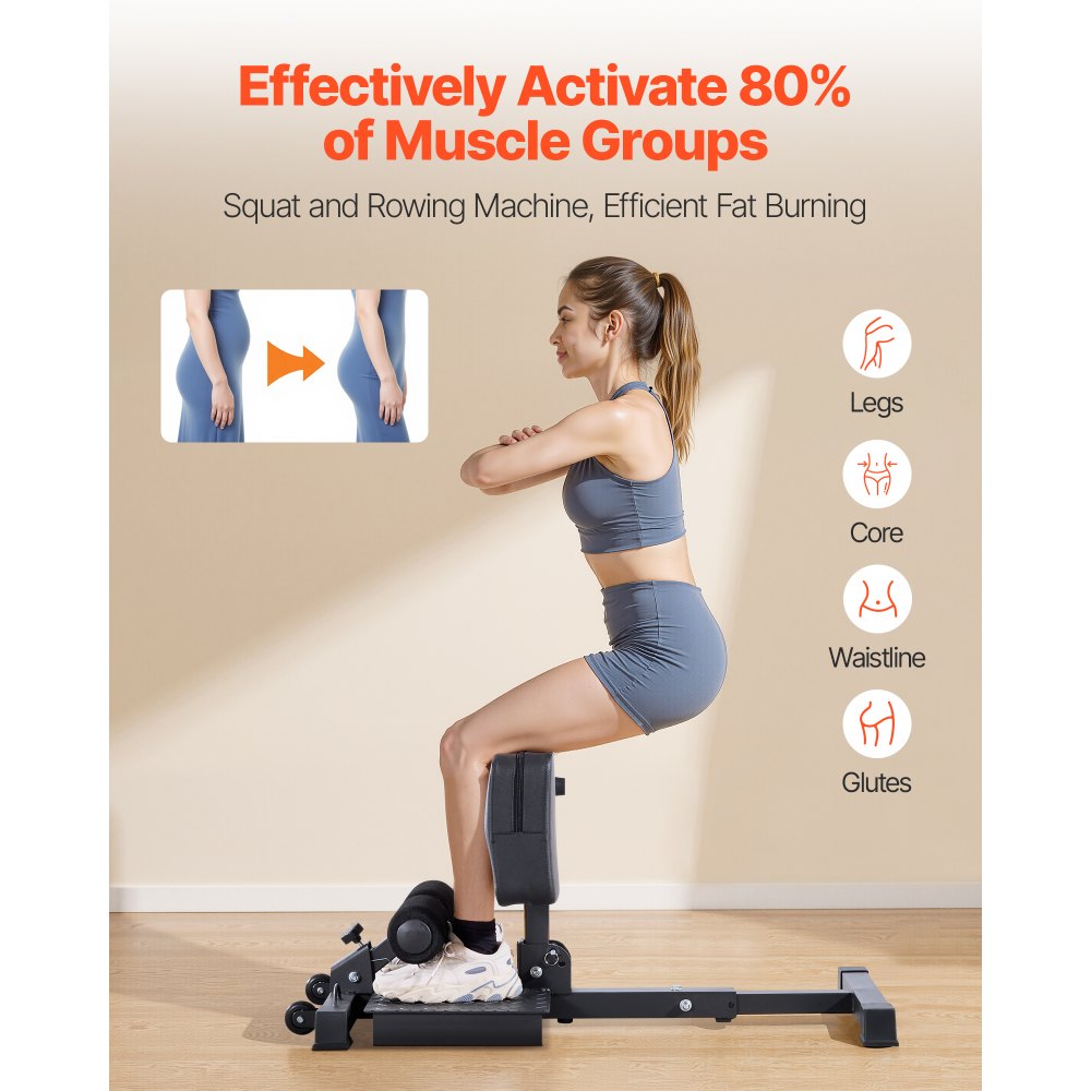 VEVOR Sissy Squat Machine, Multi-Function Deep Sissy Squat Bench for Leg Muscle Training, Easy Setup & Foldable Core Waistline & Glute Workout Equipment, Leg Exercise Machine for Home Gym, Black